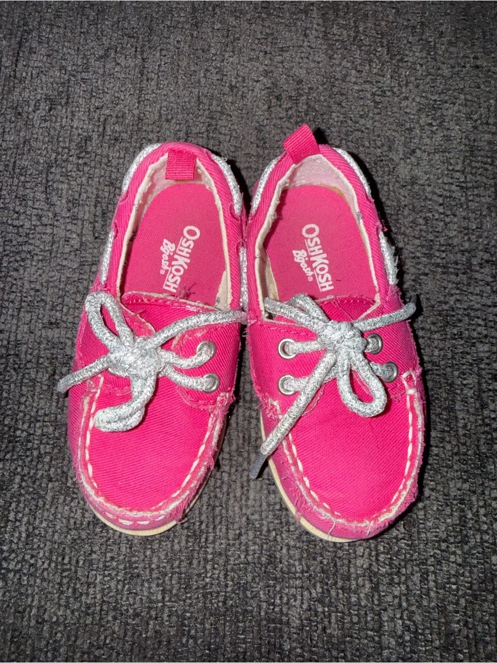 OshKosh B’gosh Toddler Girls Pink Canvas Boat Shoes Size 6 Glitter Laces